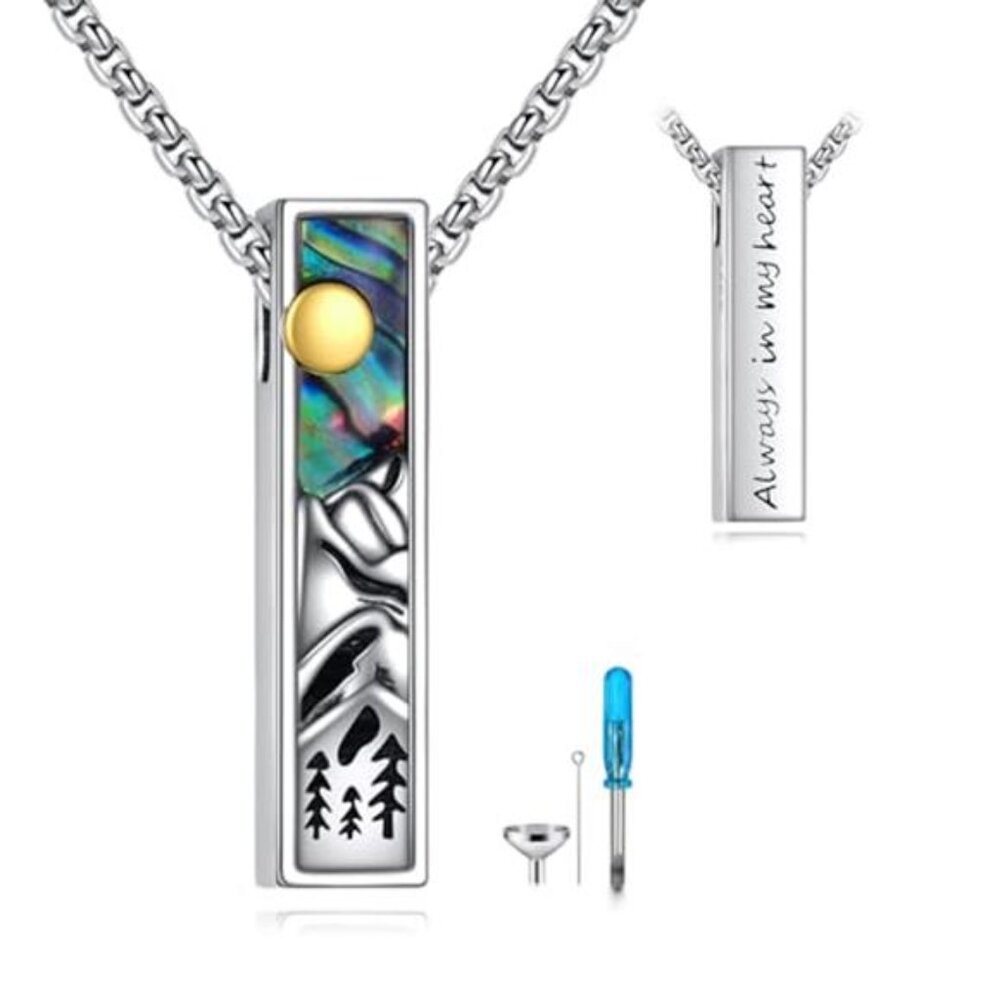 Cremation Urn Necklaces for Ashes Sterling Silver 3D Vertical Bar